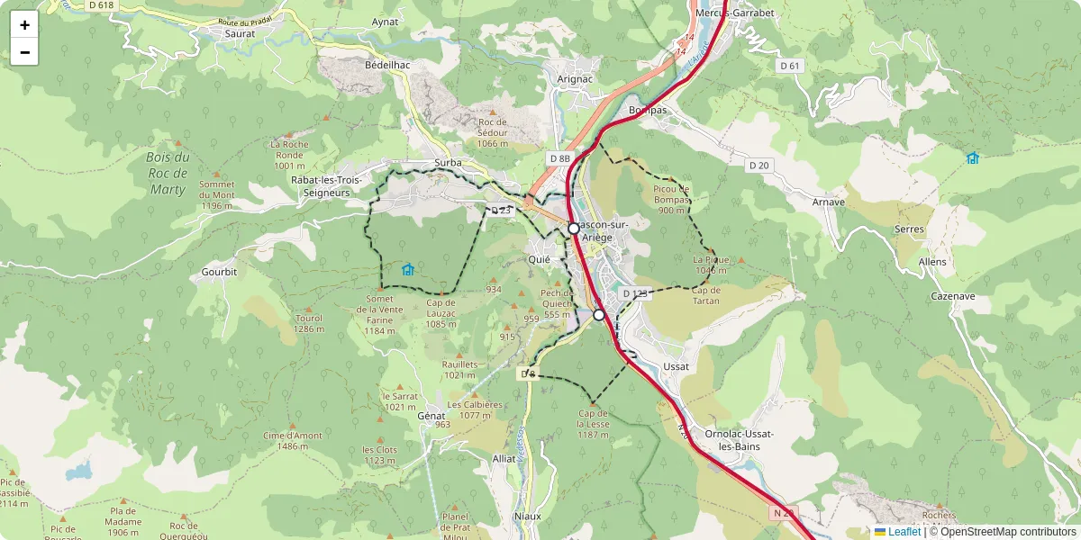 Carte du réseau de transport en commun à Tarascon-sur-Ariège - lignes de bus et arrêts