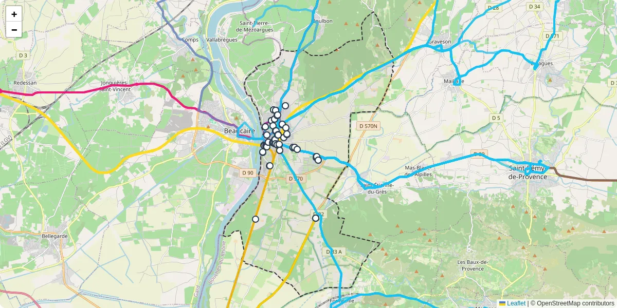 Carte du réseau de transport en commun à Tarascon - lignes de bus et arrêts