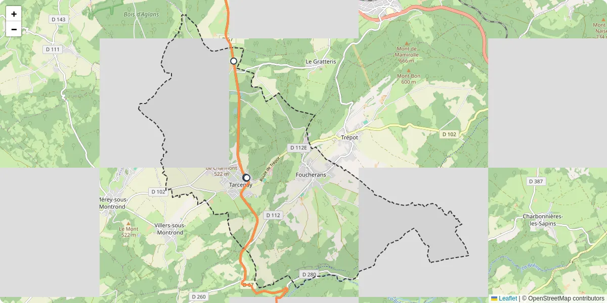 Carte du réseau de transport en commun à Tarcenay-Foucherans - lignes de bus et arrêts