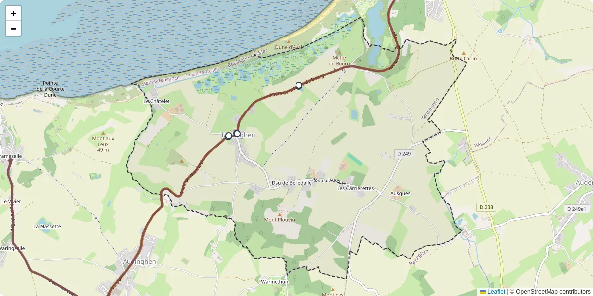 Carte du réseau de transport en commun à Tardinghen - lignes de bus et arrêts