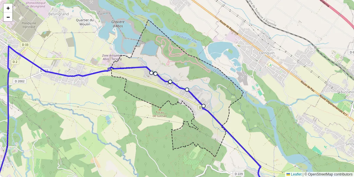 Carte du réseau de transport en commun à Tarsacq - lignes de bus et arrêts