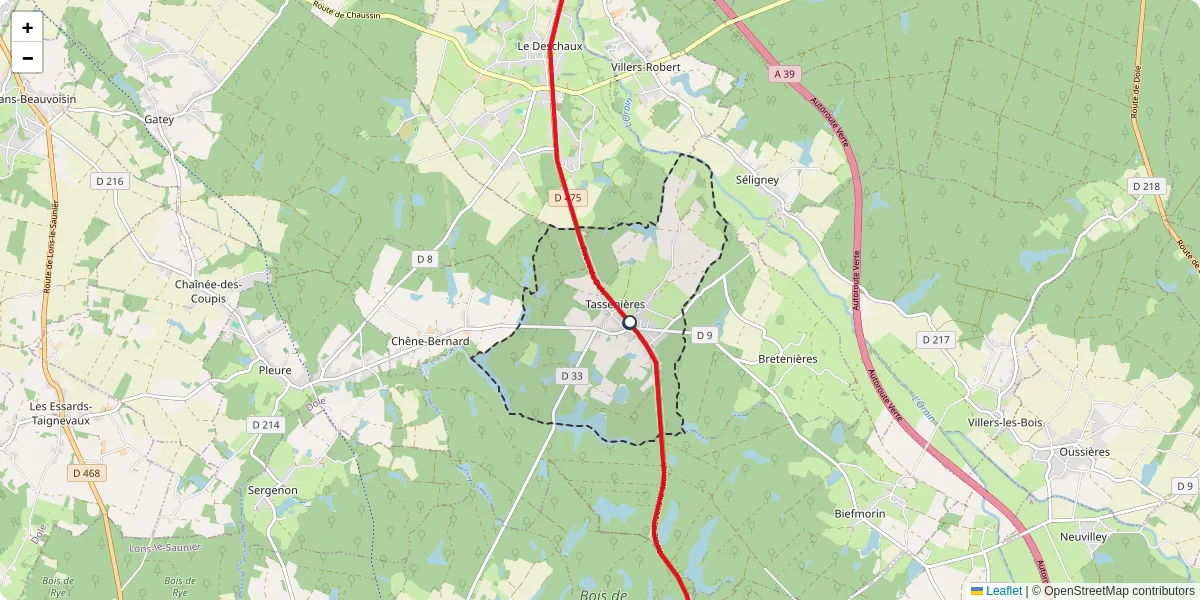 Carte du réseau de transport en commun à Tassenières - lignes de bus et arrêts
