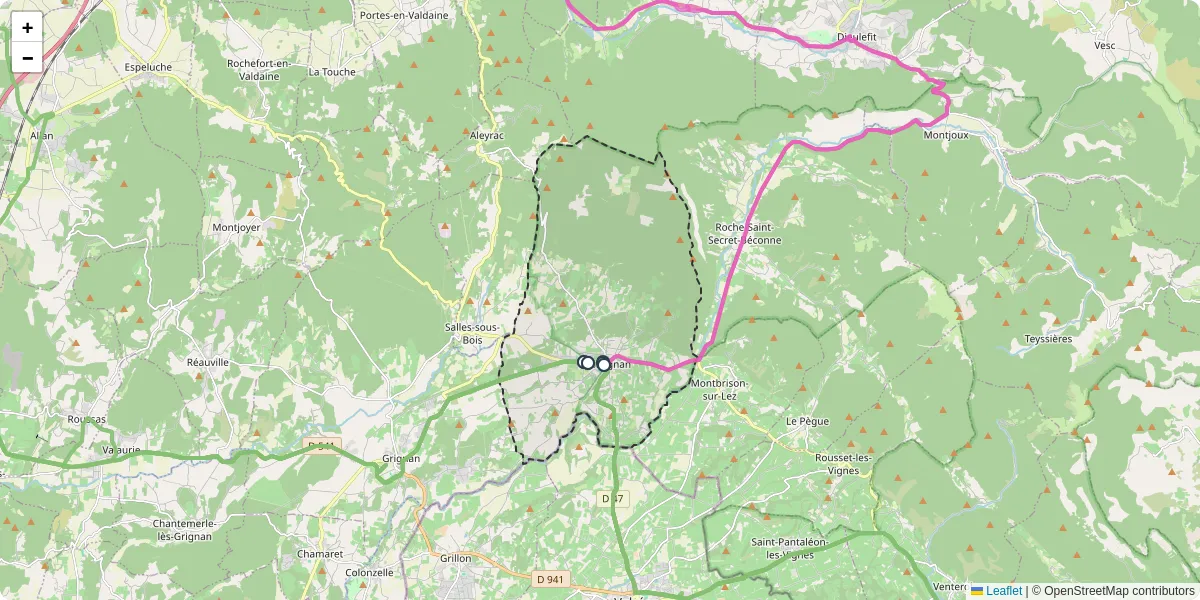 Carte du réseau de transport en commun à Taulignan - lignes de bus et arrêts