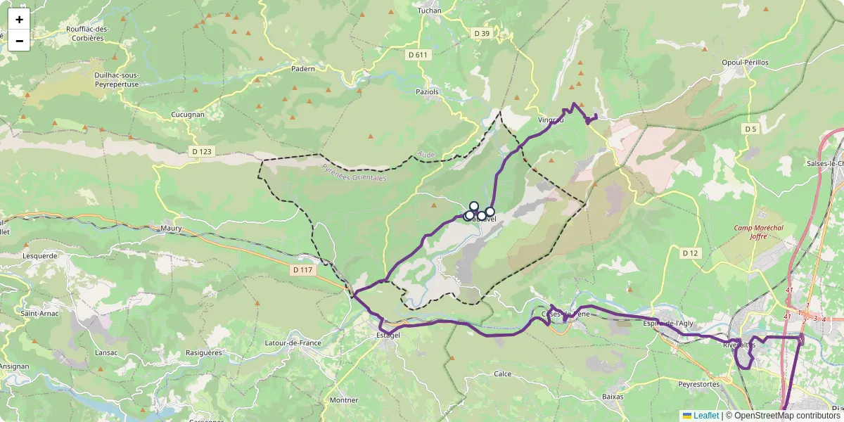 Carte du réseau de transport en commun à Tautavel - lignes de bus et arrêts