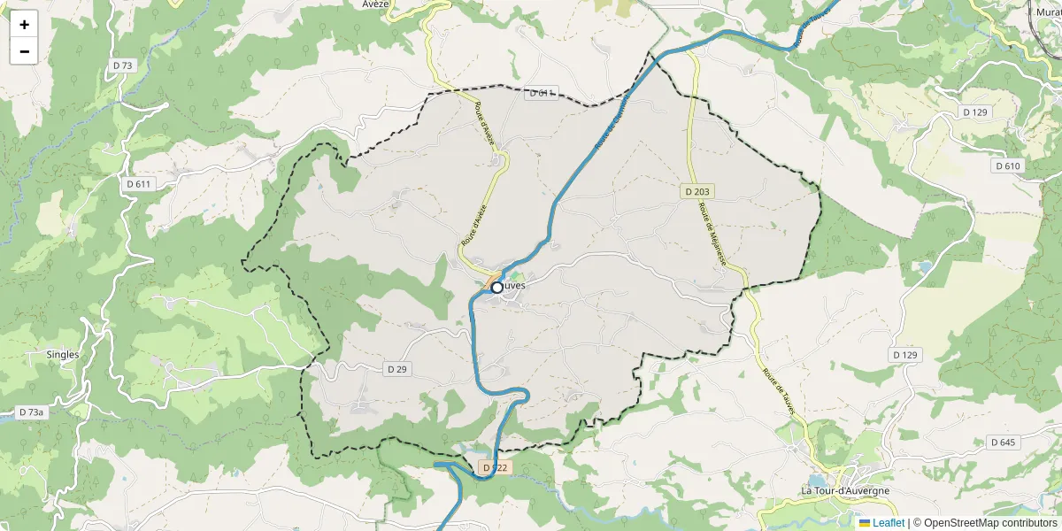 Carte du réseau de transport en commun à Tauves - lignes de bus et arrêts