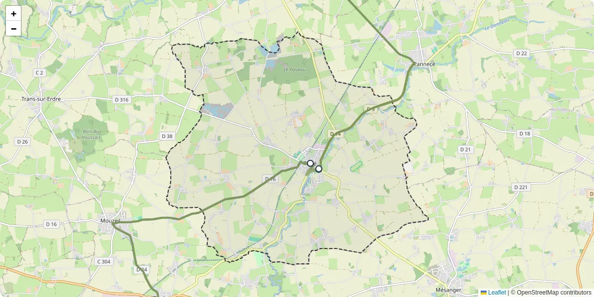 Carte du réseau de transport en commun à Teillé - lignes de bus et arrêts