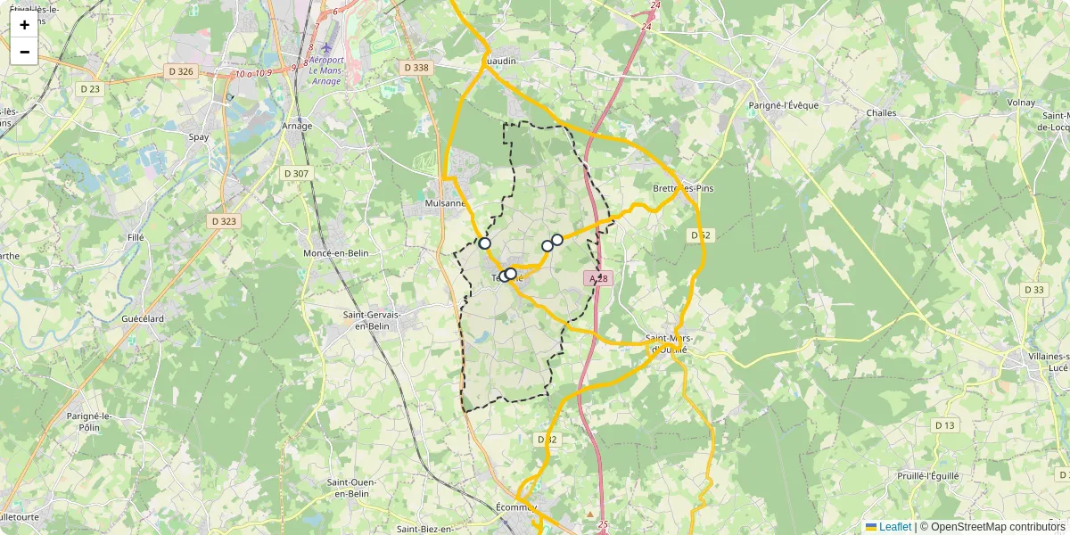 Carte du réseau de transport en commun à Teloché - lignes de bus et arrêts