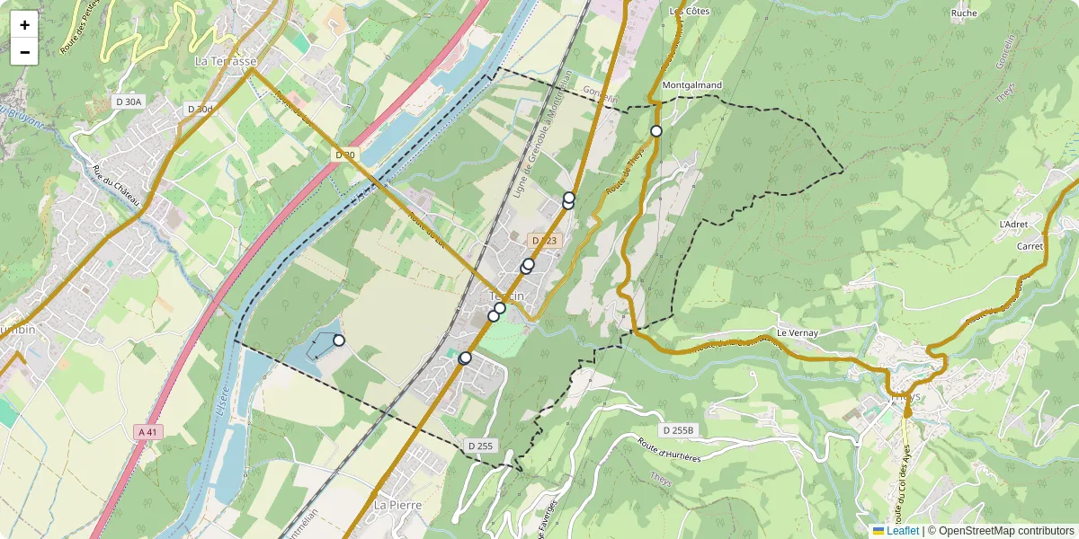 Carte du réseau de transport en commun à Tencin - lignes de bus et arrêts