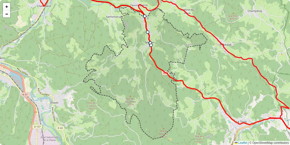 Carte du réseau de transport en commun à Tendon - lignes de bus et arrêts