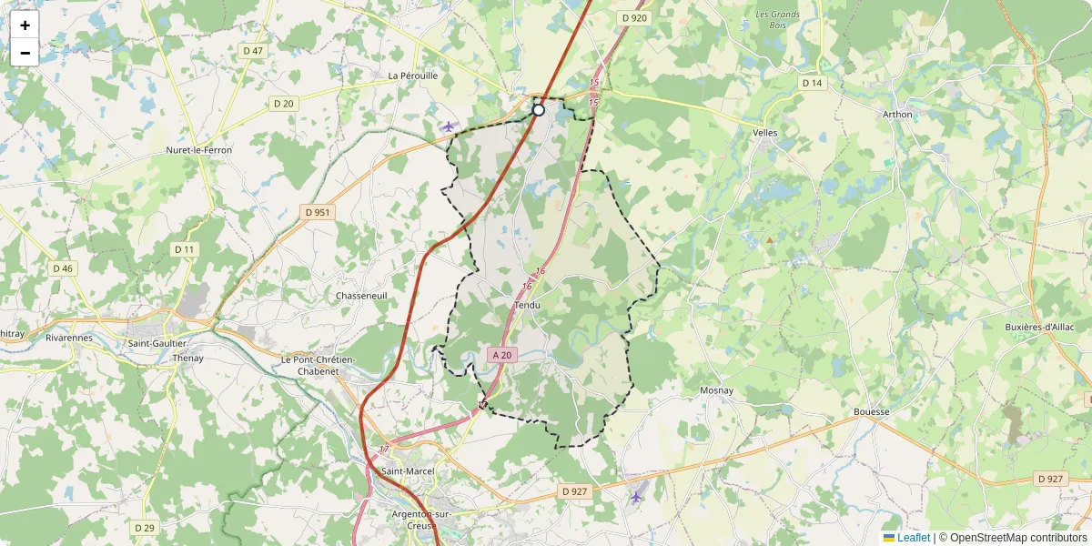Carte du réseau de transport en commun à Tendu - lignes de bus et arrêts