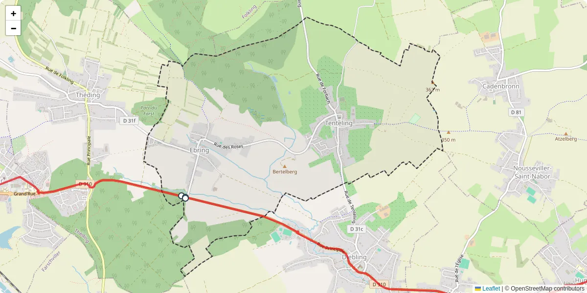 Carte du réseau de transport en commun à Tenteling - lignes de bus et arrêts