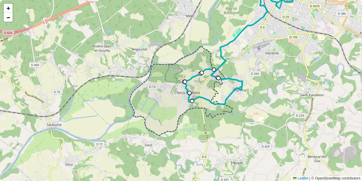 Carte du réseau de transport en commun à Tercis-les-Bains - lignes de bus et arrêts