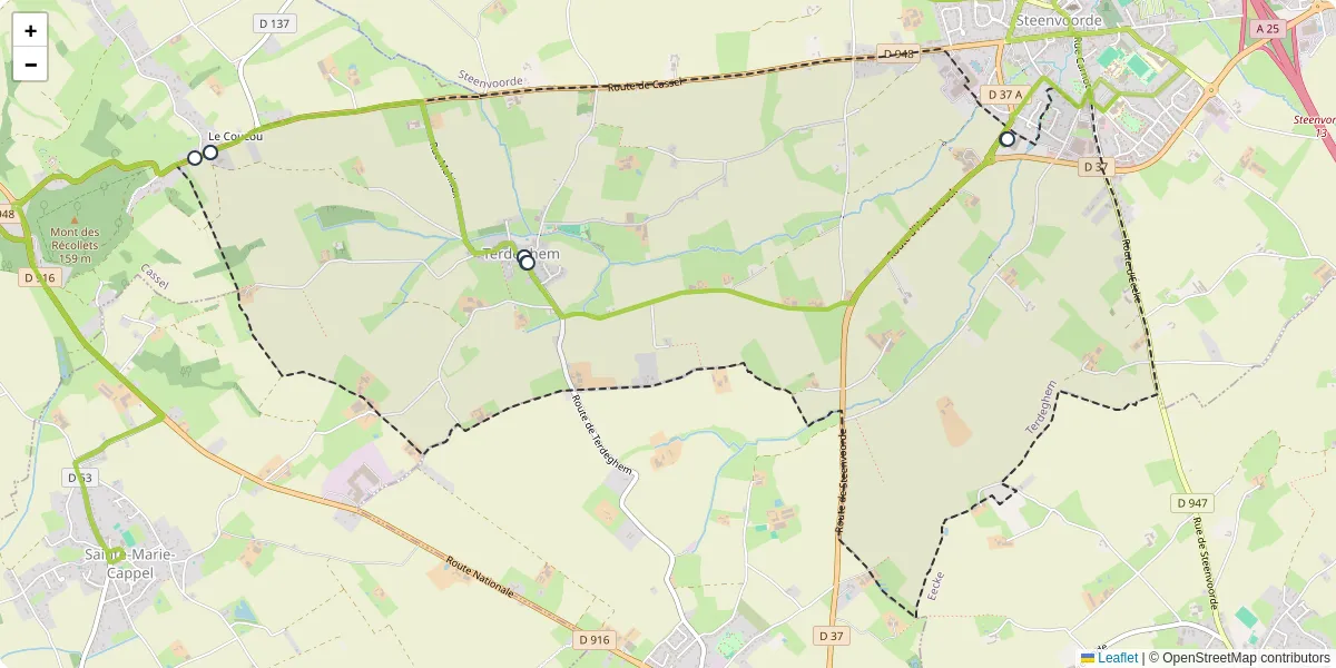 Carte du réseau de transport en commun à Terdeghem - lignes de bus et arrêts