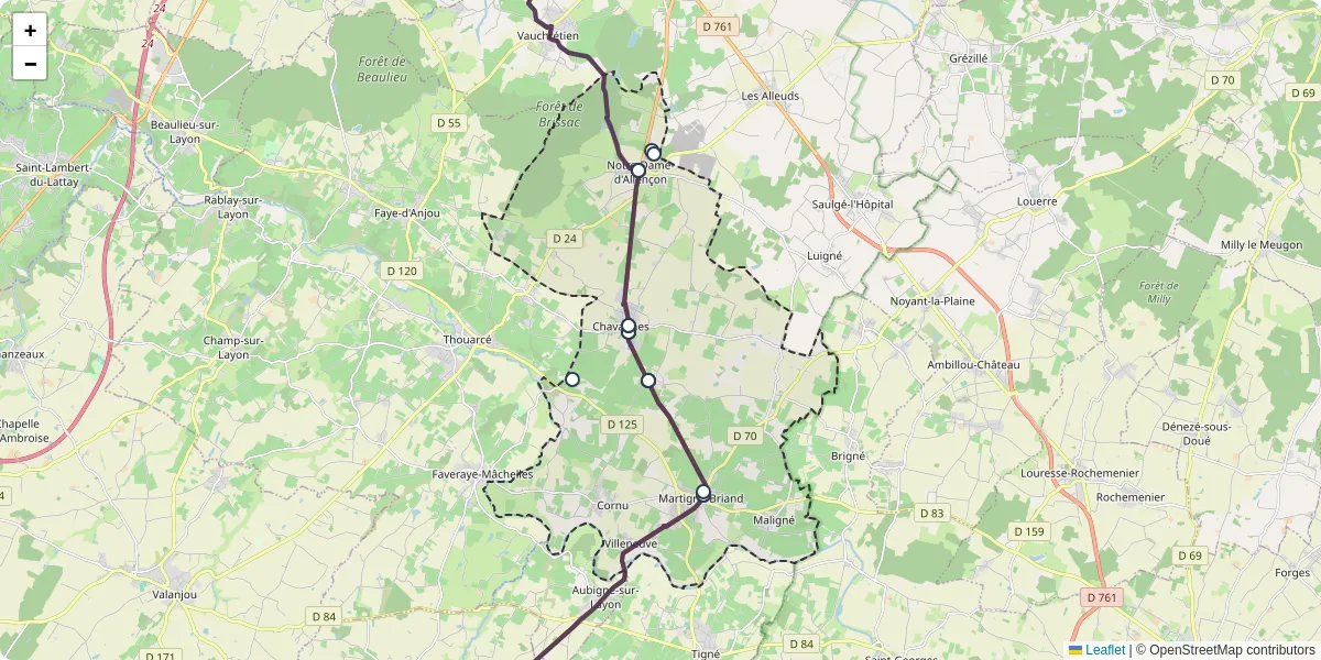 Carte du réseau de transport en commun à Terranjou - lignes de bus et arrêts