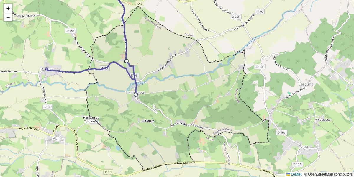 Carte du réseau de transport en commun à Terrebasse - lignes de bus et arrêts