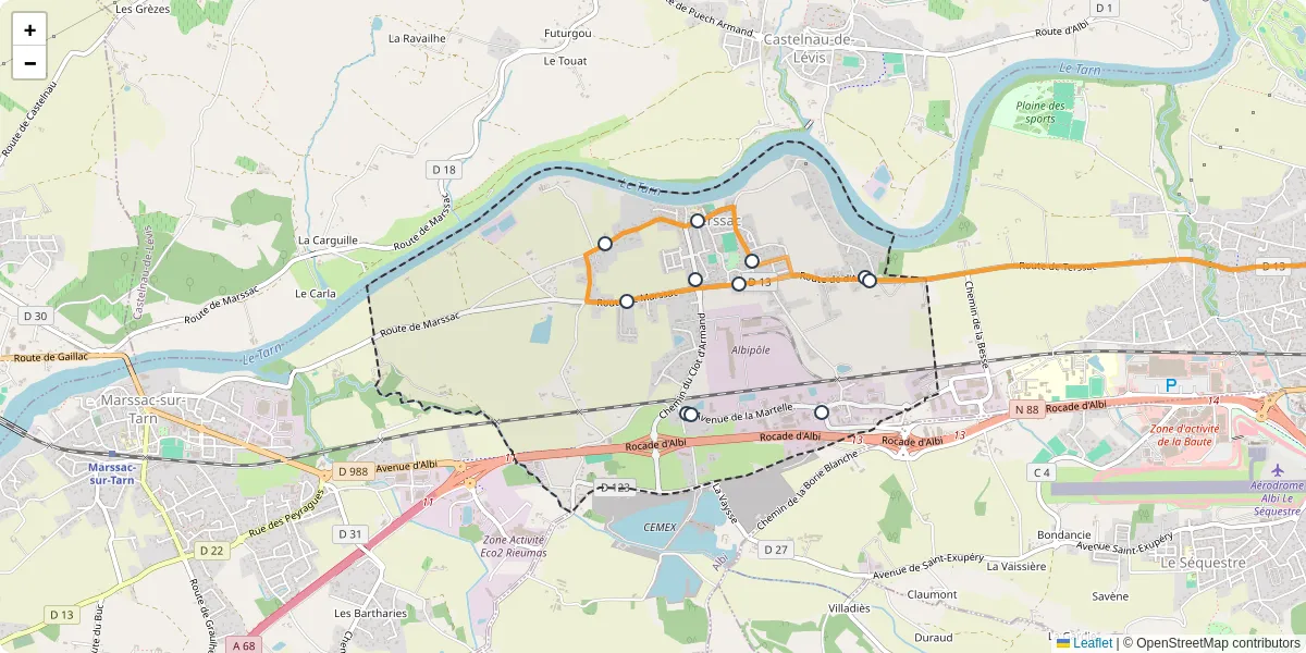 Carte du réseau de transport en commun à Terssac - lignes de bus et arrêts
