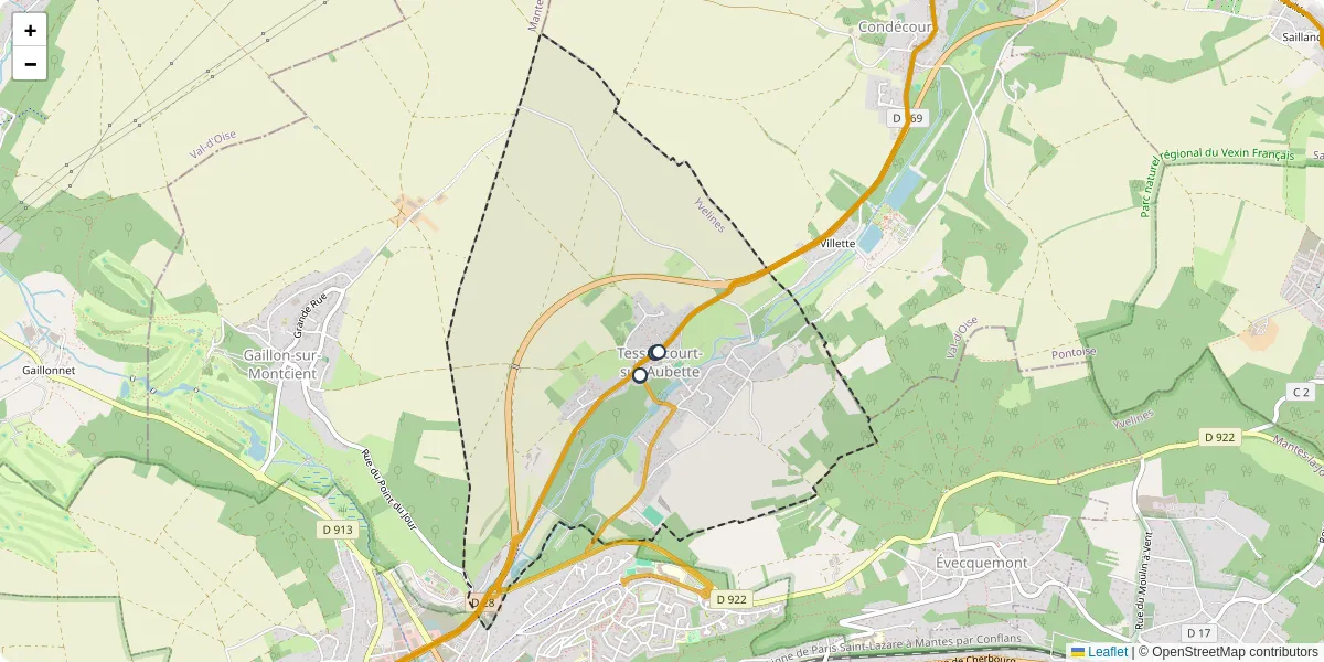 Carte du réseau de transport en commun à Tessancourt-sur-Aubette - lignes de bus et arrêts