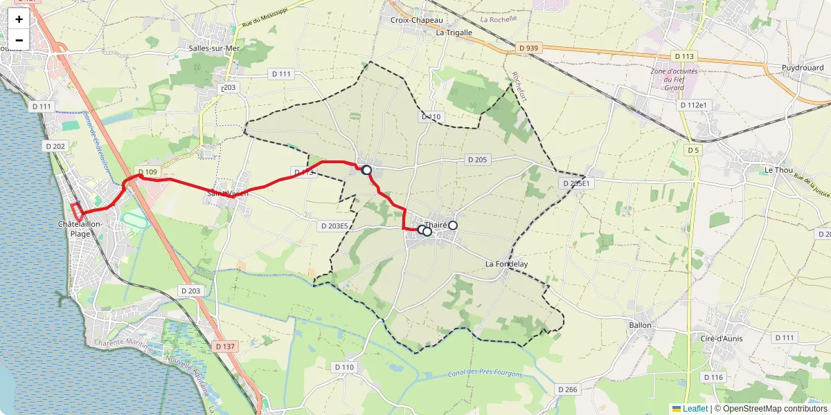 Carte du réseau de transport en commun à Thairé - lignes de bus et arrêts