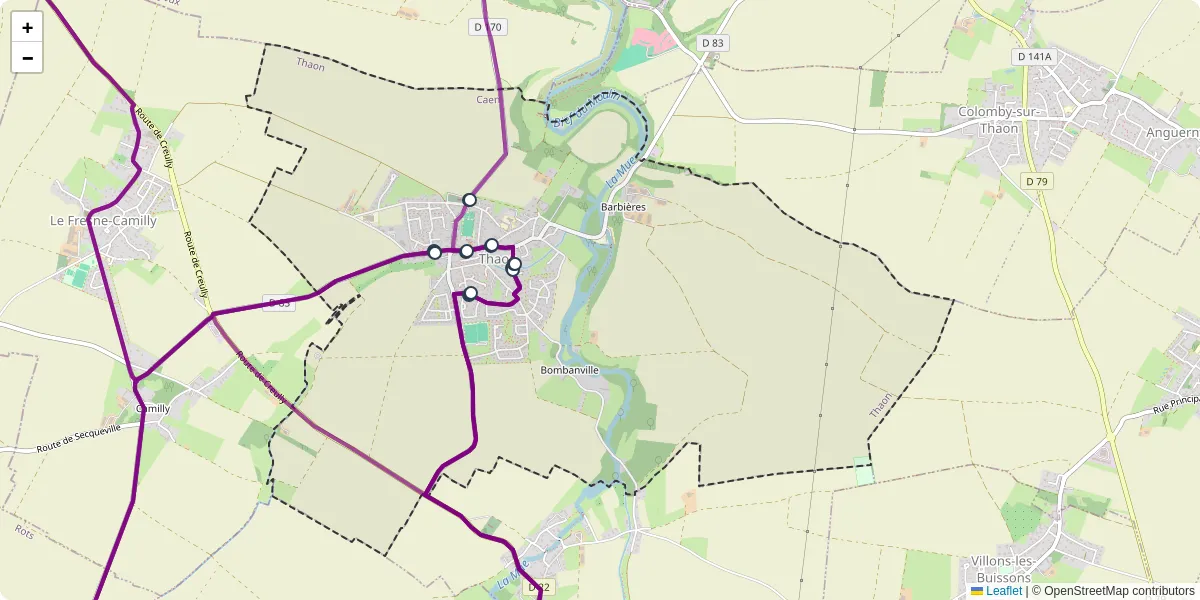 Carte du réseau de transport en commun à Thaon - lignes de bus et arrêts