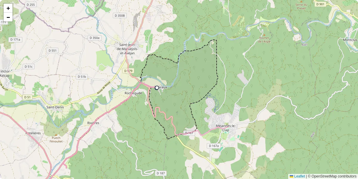 Carte du réseau de transport en commun à Tharaux - lignes de bus et arrêts