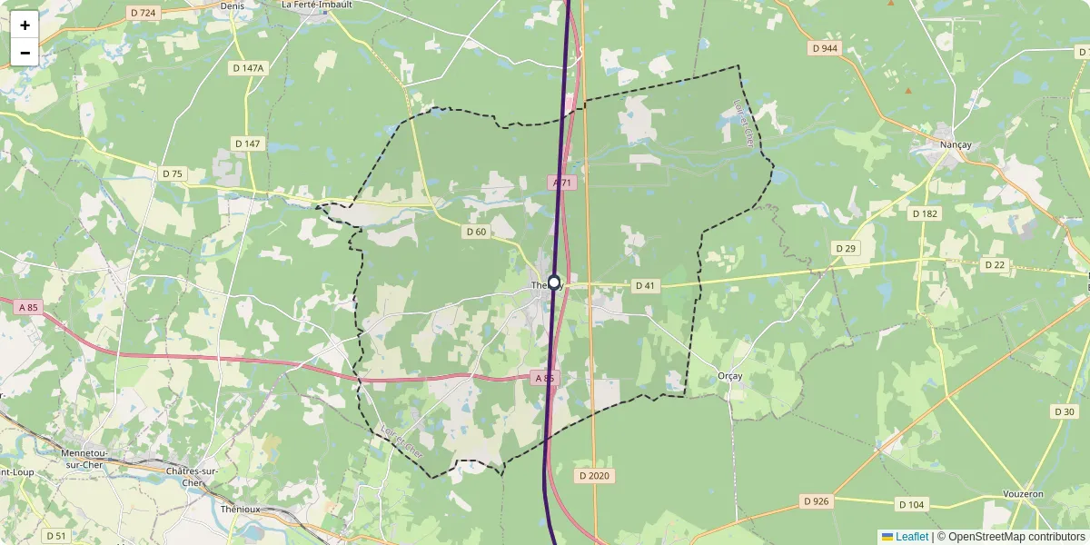 Carte du réseau de transport en commun à Theillay - lignes de bus et arrêts