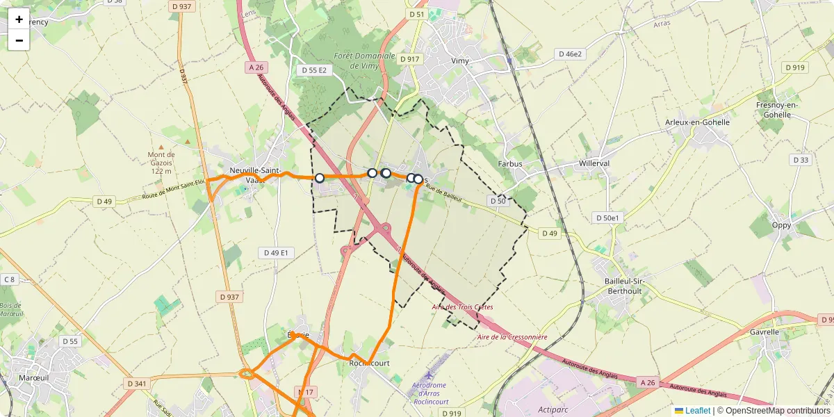 Carte du réseau de transport en commun à Thélus - lignes de bus et arrêts