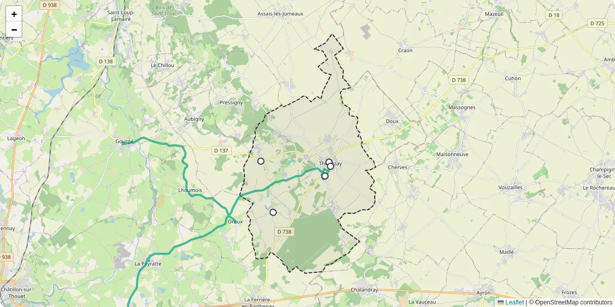 Carte du réseau de transport en commun à Thénezay - lignes de bus et arrêts