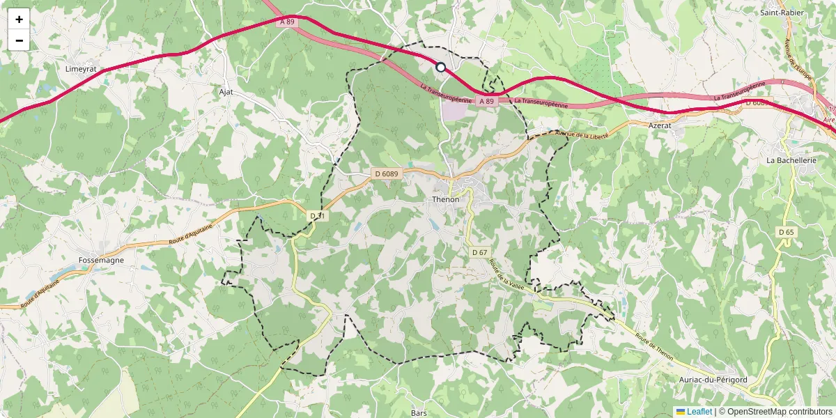 Carte du réseau de transport en commun à Thenon - lignes de bus et arrêts