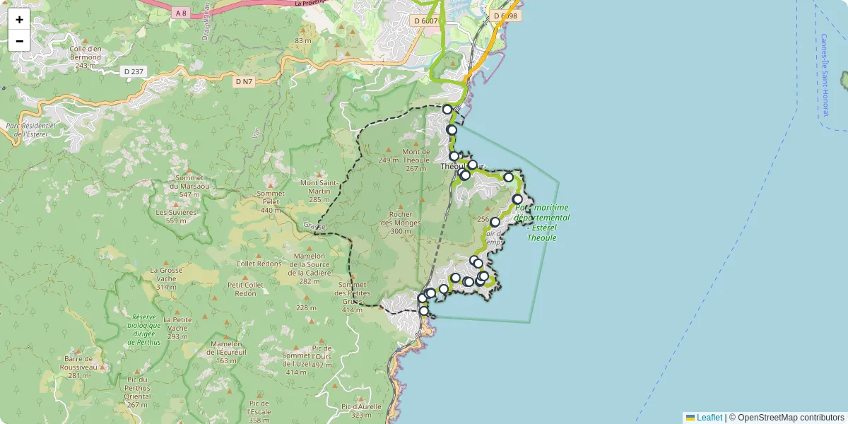 Carte du réseau de transport en commun à Théoule-sur-Mer - lignes de bus et arrêts