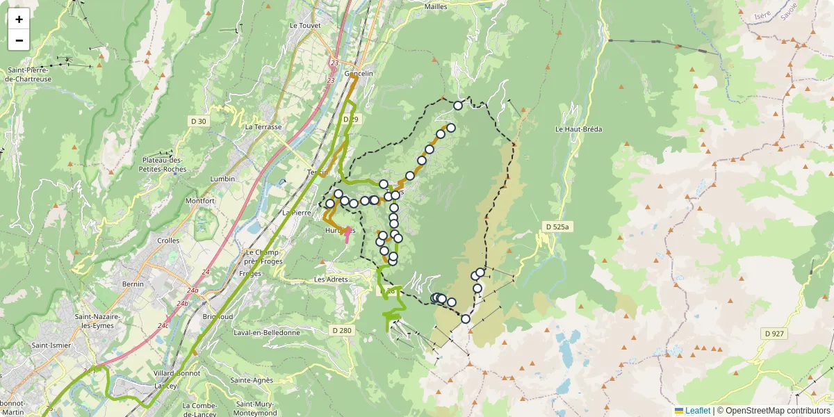Carte du réseau de transport en commun à Theys - lignes de bus et arrêts