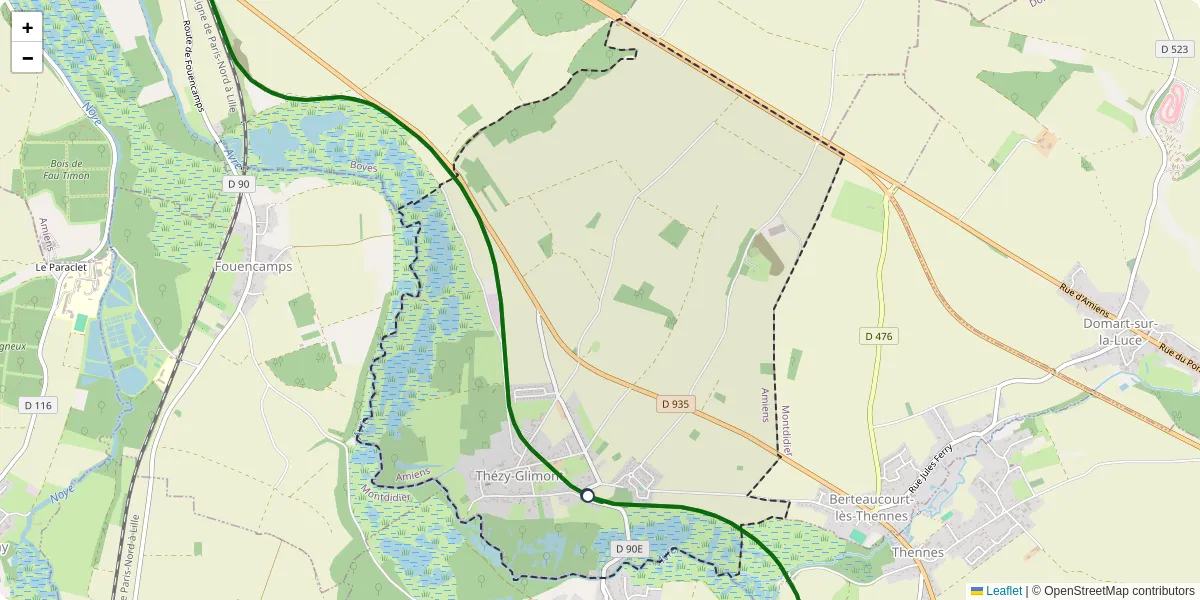 Carte du réseau de transport en commun à Thézy-Glimont - lignes de bus et arrêts