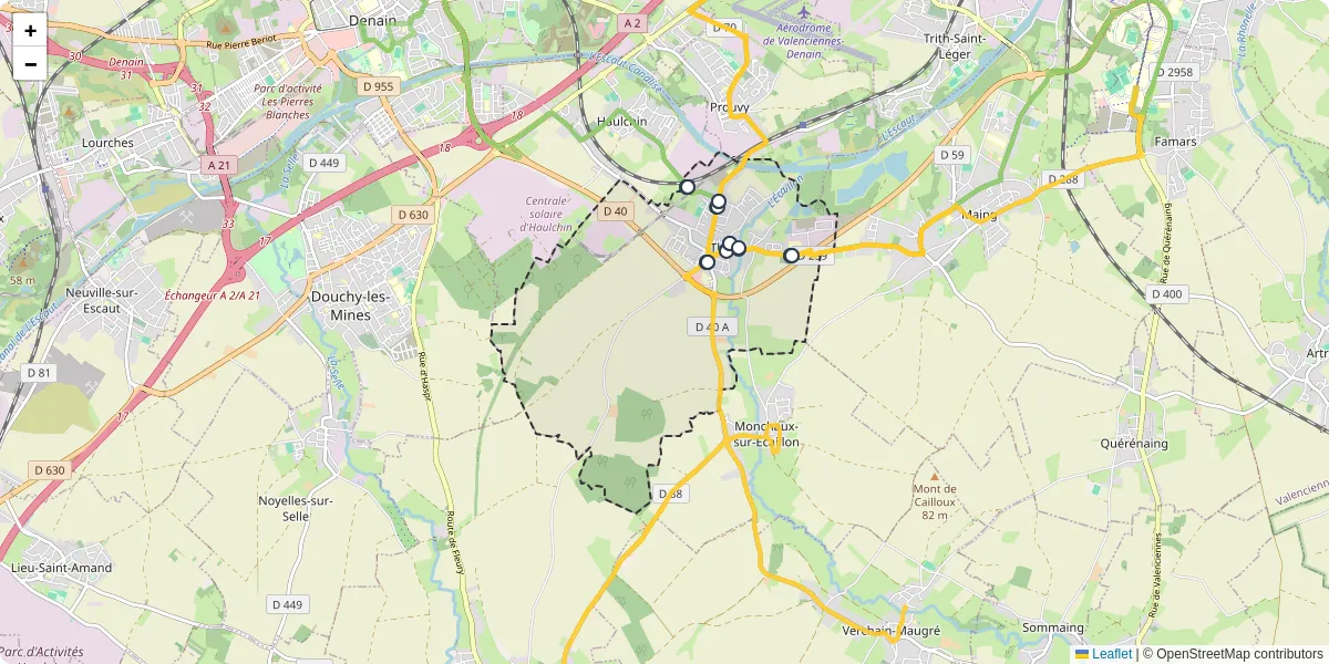 Carte du réseau de transport en commun à Thiant - lignes de bus et arrêts