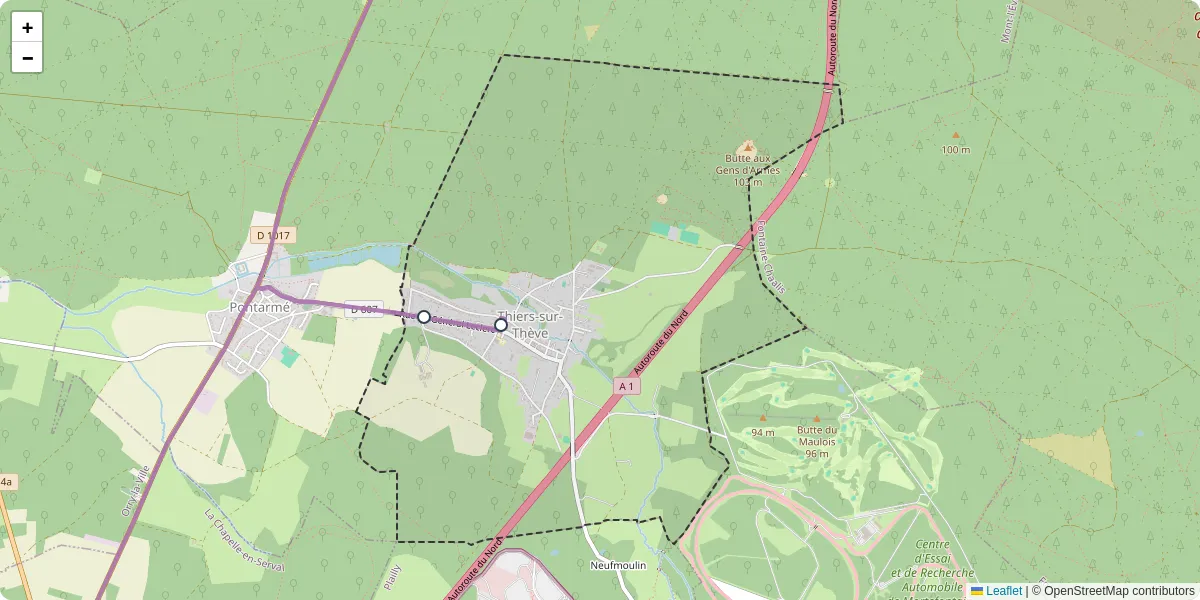 Carte du réseau de transport en commun à Thiers-sur-Thève - lignes de bus et arrêts