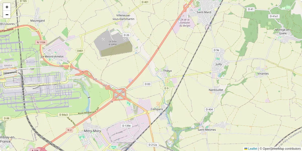 Carte du réseau de transport en commun à Thieux - lignes de bus et arrêts