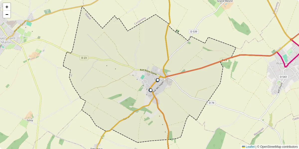Carte du réseau de transport en commun à Thieux - lignes de bus et arrêts