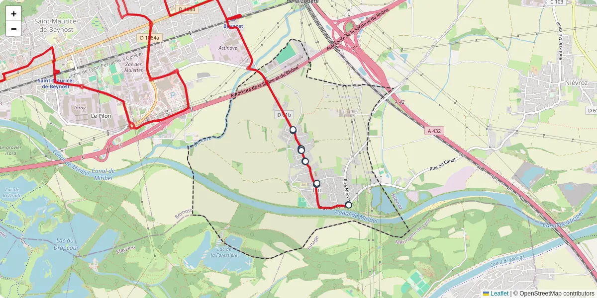 Carte du réseau de transport en commun à Thil - lignes de bus et arrêts