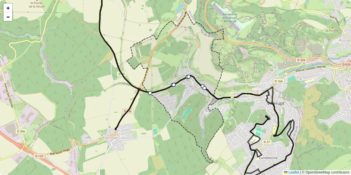 Carte du réseau de transport en commun à Thil - lignes de bus et arrêts