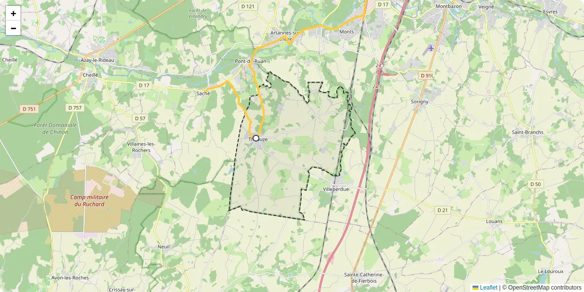Carte du réseau de transport en commun à Thilouze - lignes de bus et arrêts