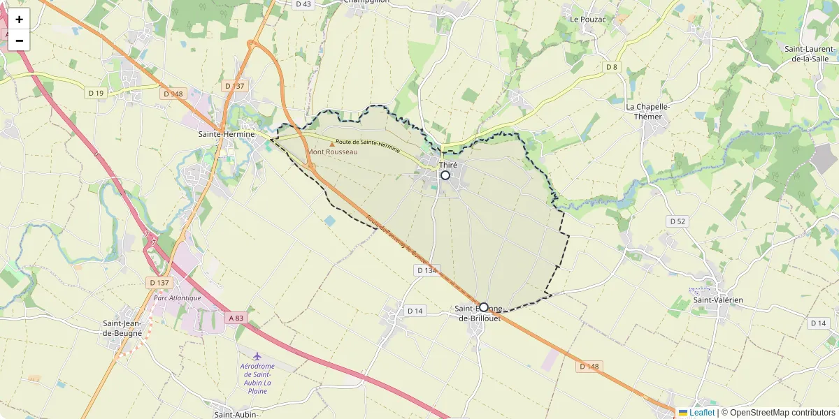 Carte du réseau de transport en commun à Thiré - lignes de bus et arrêts