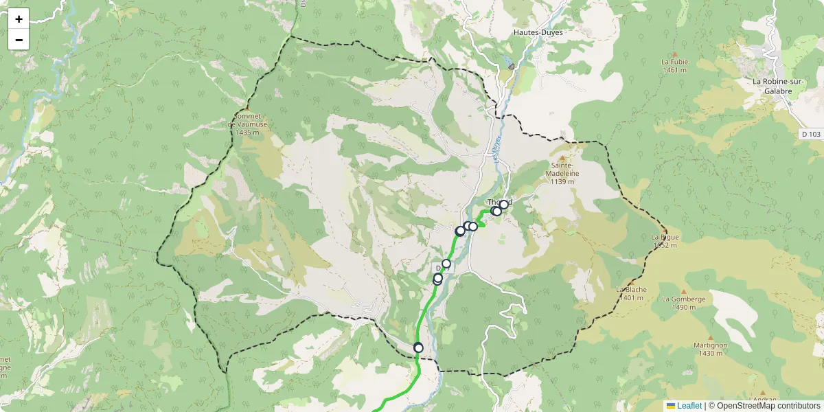 Carte du réseau de transport en commun à Thoard - lignes de bus et arrêts