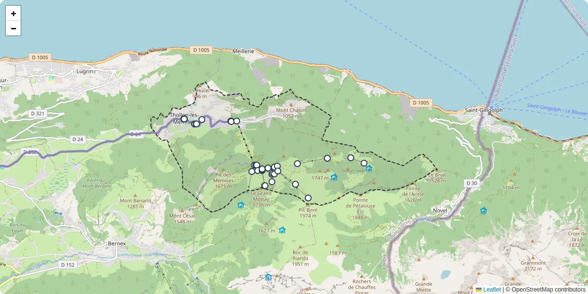 Carte du réseau de transport en commun à Thollon-les-Mémises - lignes de bus et arrêts