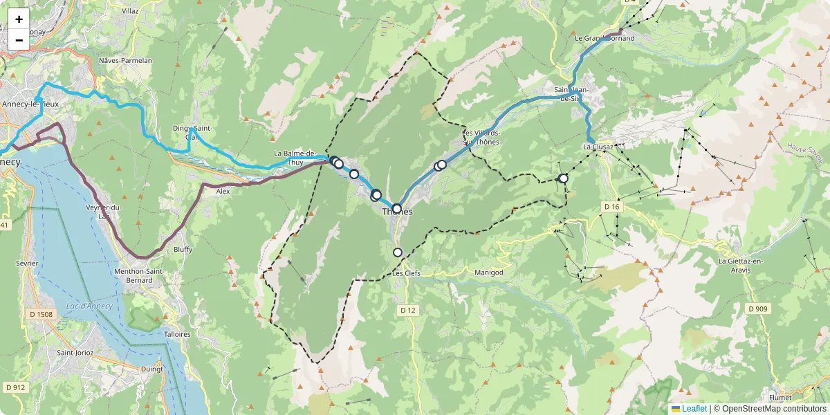 Carte du réseau de transport en commun à Thônes - lignes de bus et arrêts