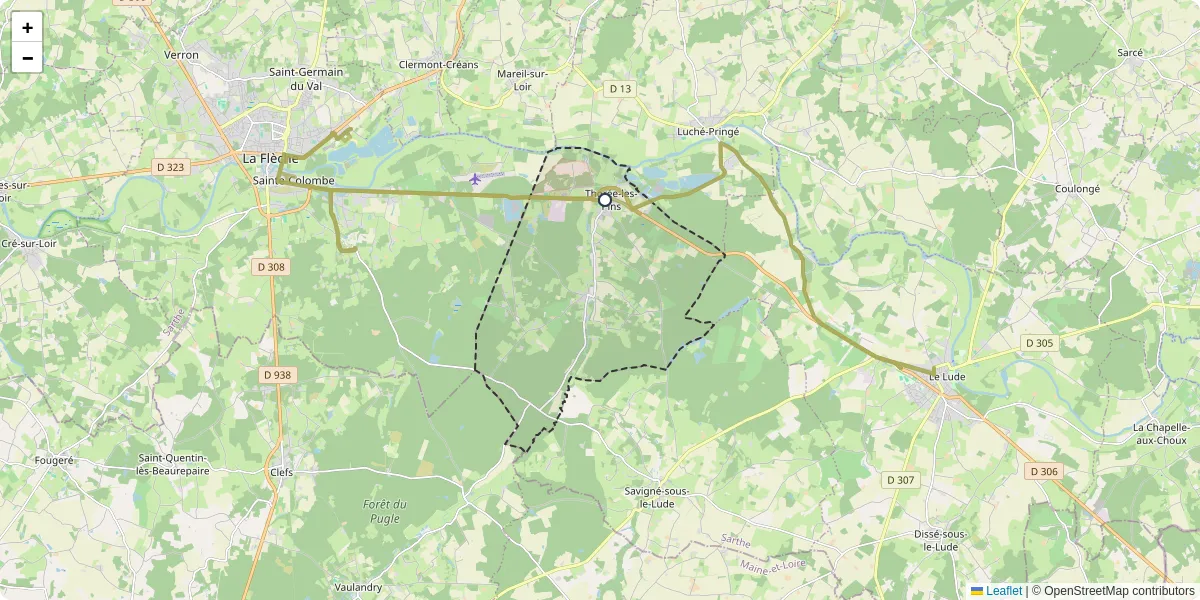 Carte du réseau de transport en commun à Thorée-les-Pins - lignes de bus et arrêts