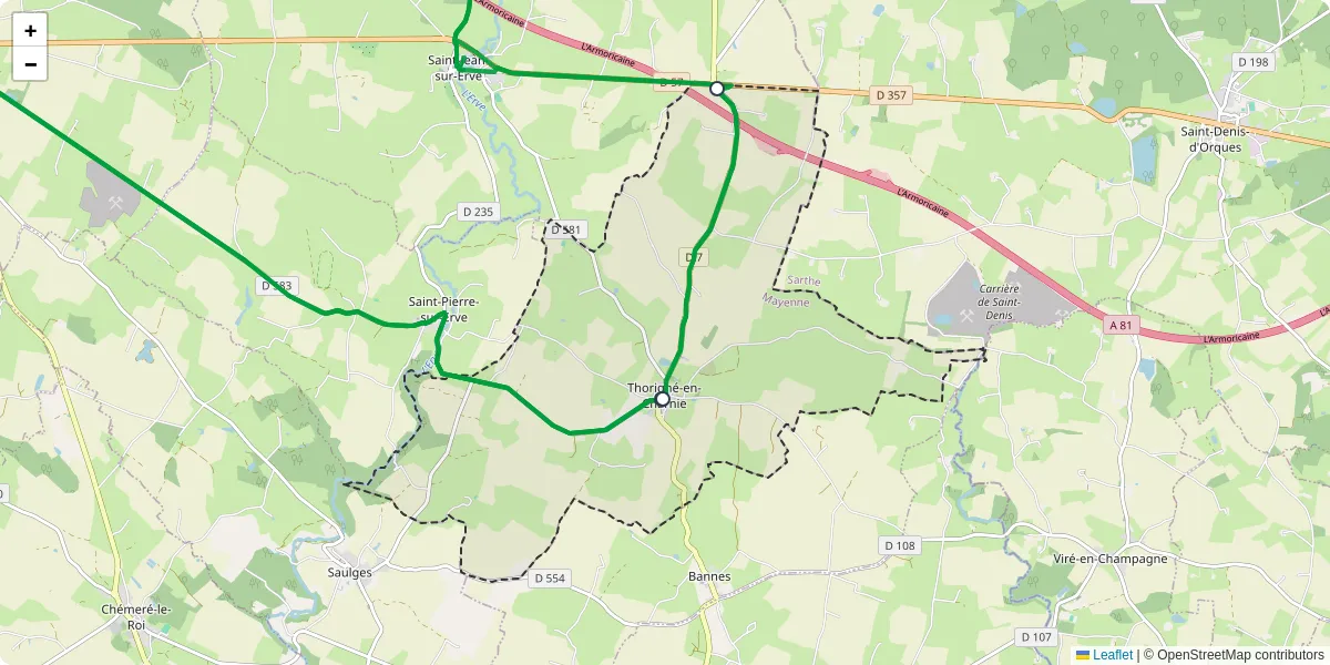 Carte du réseau de transport en commun à Thorigné-en-Charnie - lignes de bus et arrêts