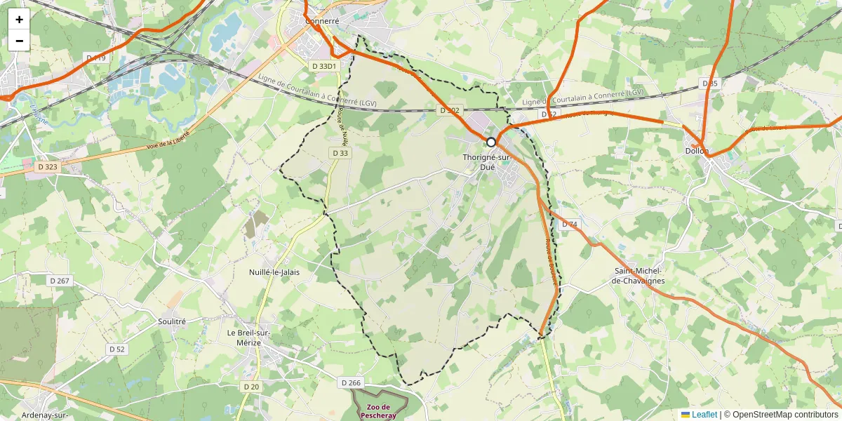 Carte du réseau de transport en commun à Thorigné-sur-Dué - lignes de bus et arrêts