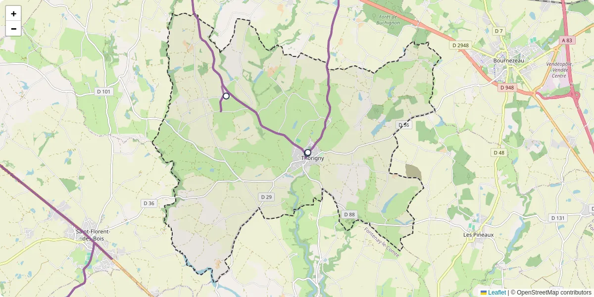 Carte du réseau de transport en commun à Thorigny - lignes de bus et arrêts