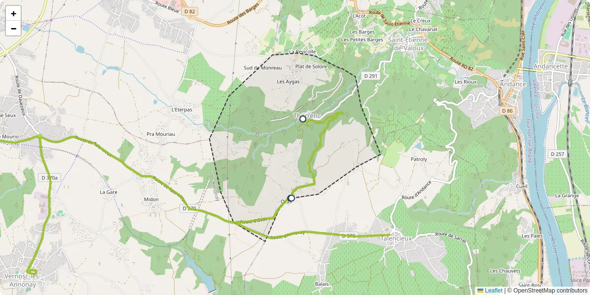 Carte du réseau de transport en commun à Thorrenc - lignes de bus et arrêts