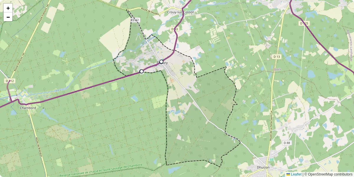 Carte du réseau de transport en commun à Thoury - lignes de bus et arrêts