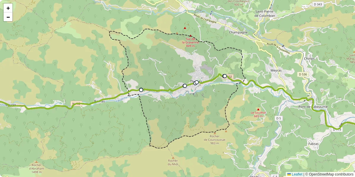 Carte du réseau de transport en commun à Thueyts - lignes de bus et arrêts