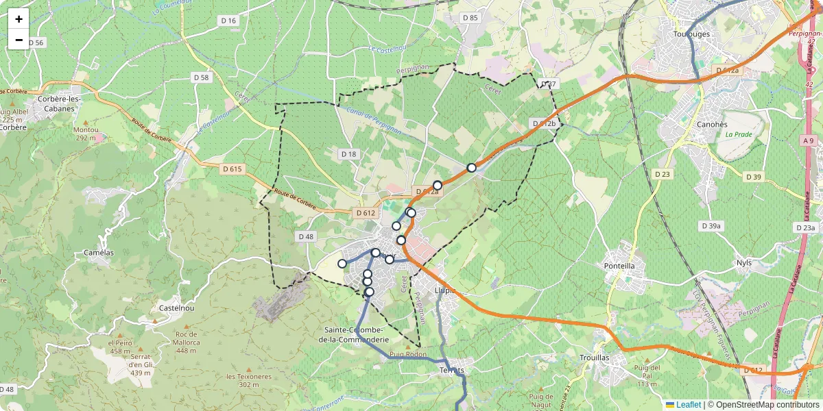 Carte du réseau de transport en commun à Thuir - lignes de bus et arrêts